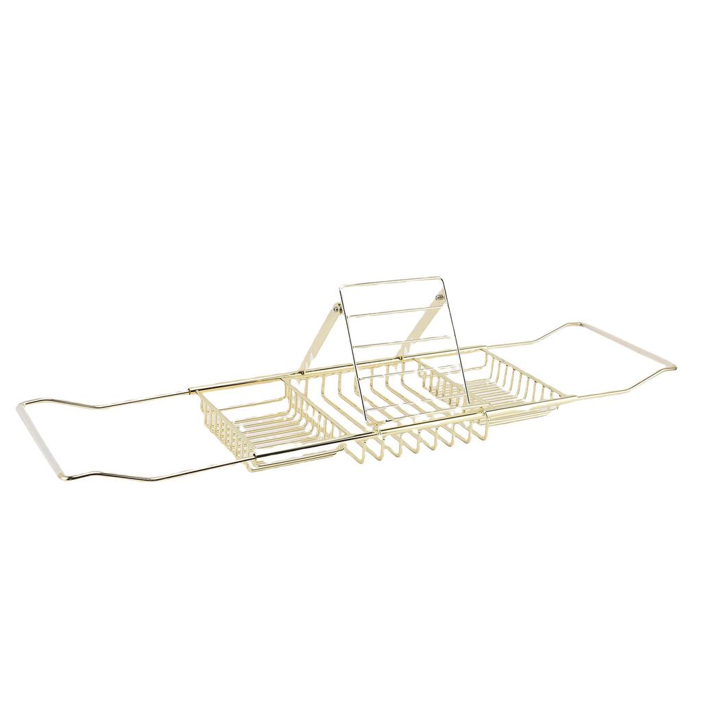 Duschwannenablage Edelstahl Ausziehbar Über die Badewanne Gestell mit Handyhalterung für Seife Shampoo Badekugeln Gold