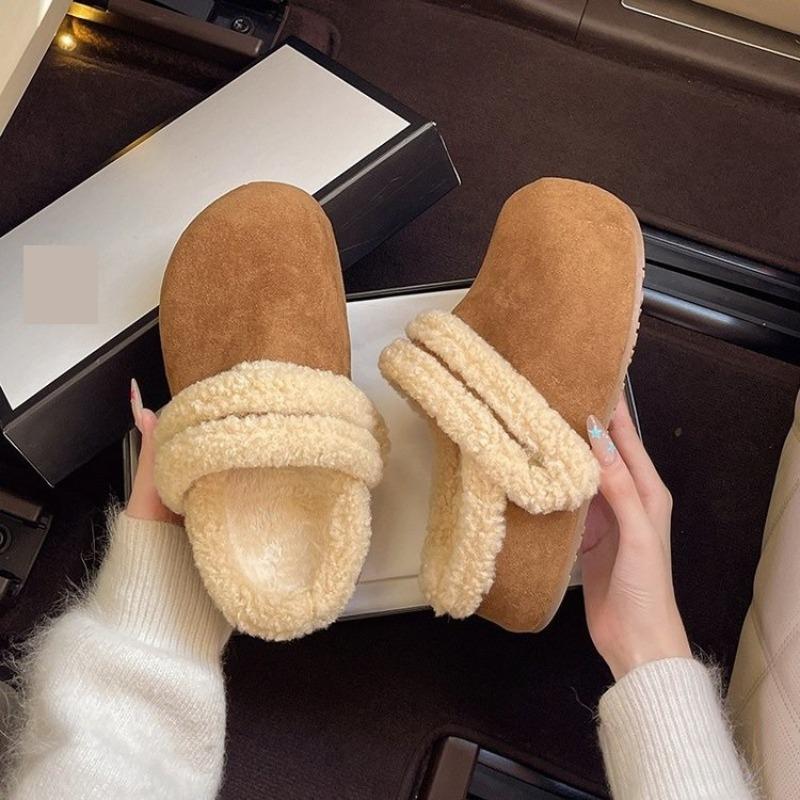 New Retro Fleece Warm Shoes for Women, Flat Fleece Anti-slip Cotton Slippers