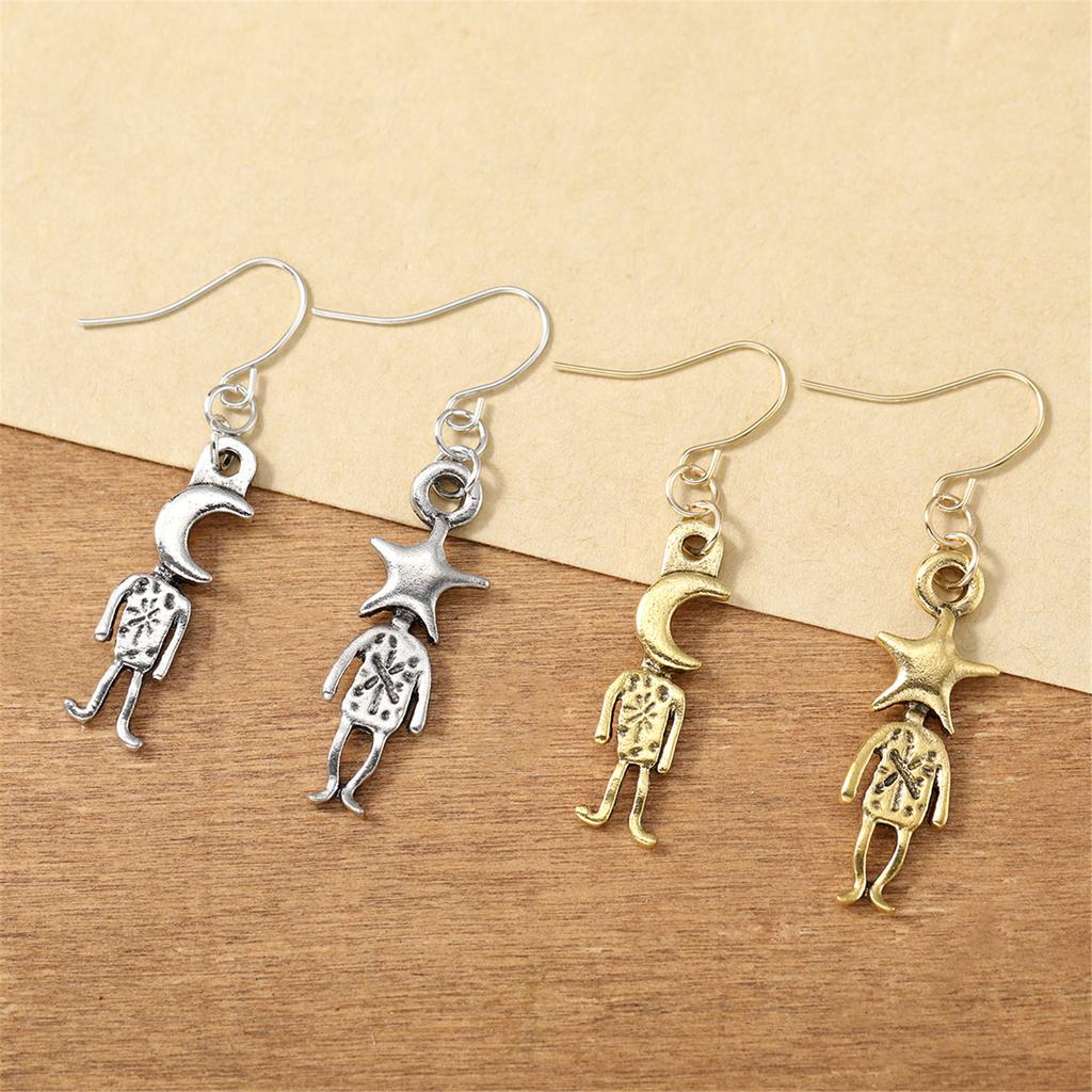 1 Pair Versatile Bohemian Earrings with Moon and Star Carved Pendant Design for Stylish Women Fashion Dangle Ear Studs