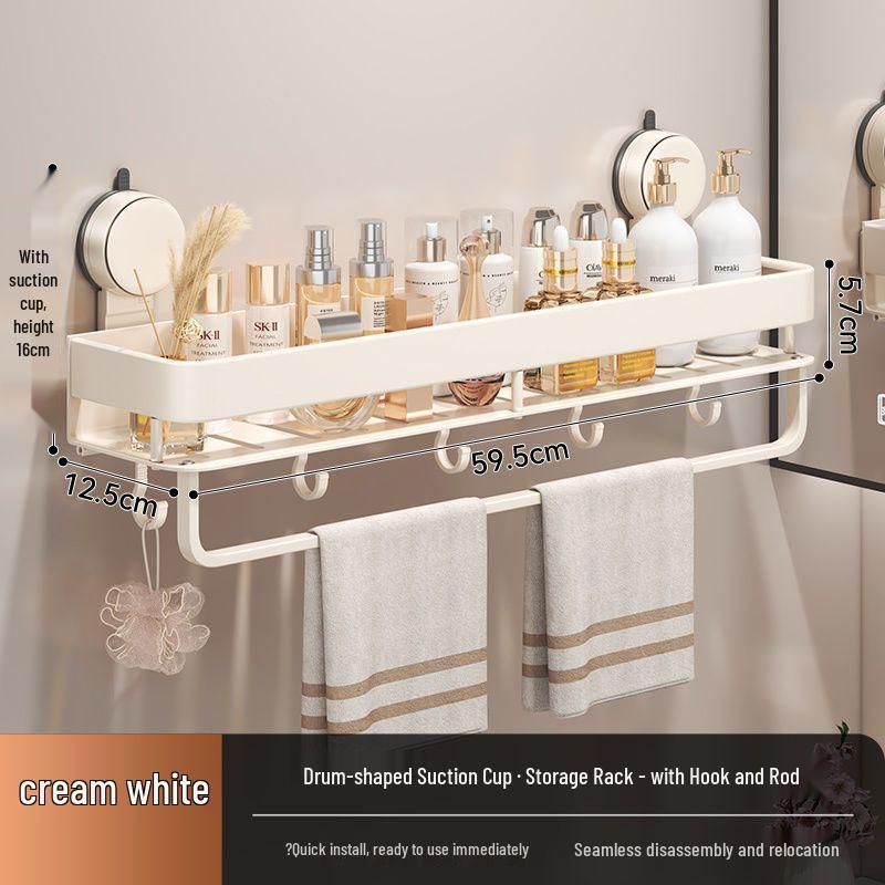 No-Drill Wall-Mount Bathroom Storage Rack with Suction Cup