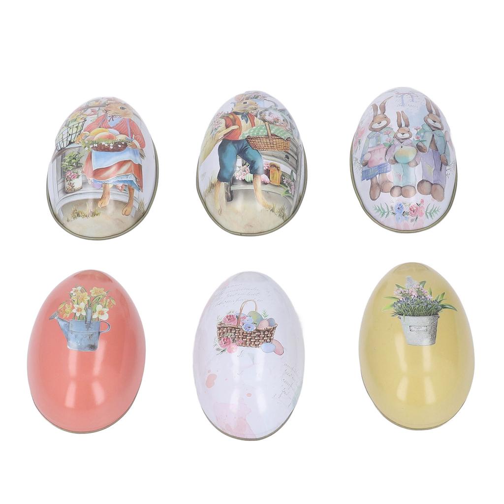 6pcs Iron Easter Egg Shaped Tins Candy Box Jewelry Canister for Easter Holiday Party Supplies Easter Egg Ornament