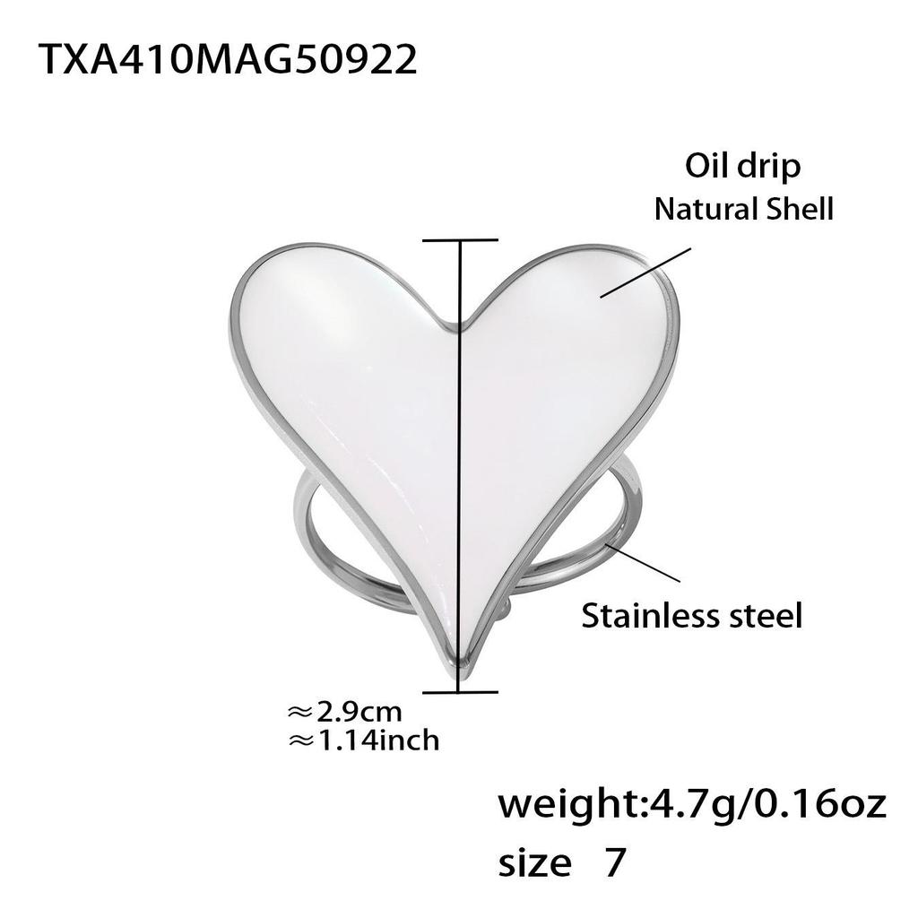 Oumeka Natural Seashell Heart Earrings & Ring Set - Stainless Steel Fashion Jewelry