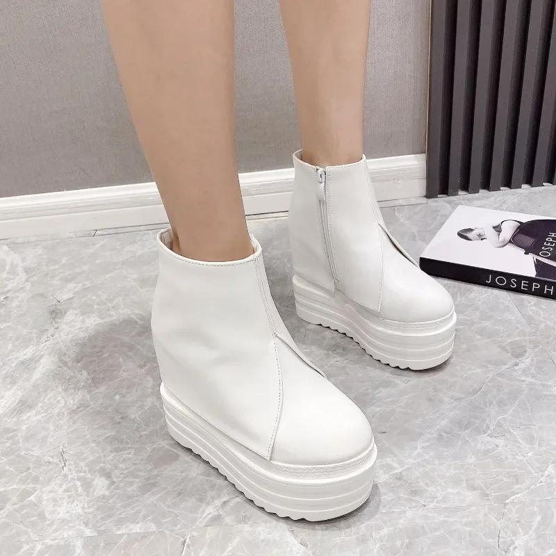 Women's Platform Ankle Boots Wedges Super High Heel Boots 14CM Spring Autumn Thick Bottom White Women's Shoes Casual Short Botas