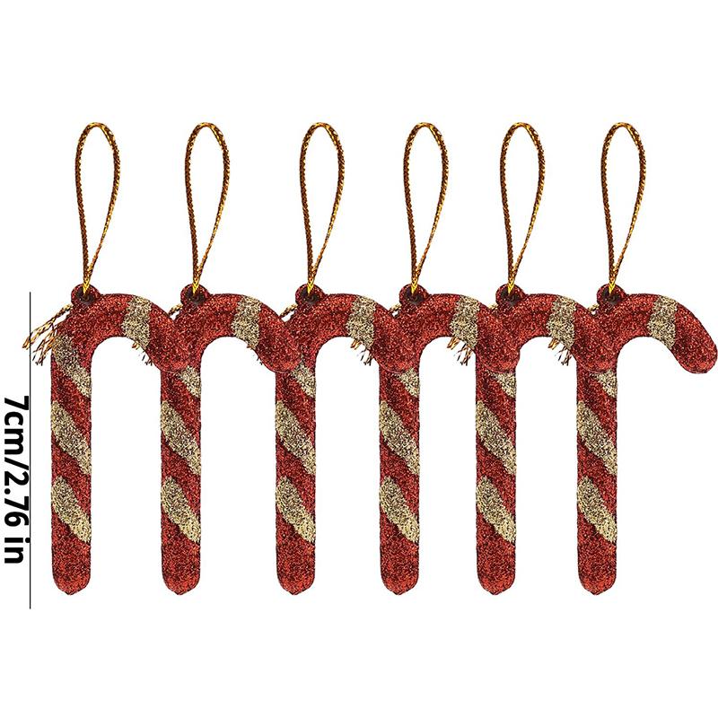Red Gold Glitter Candy Cane Christmas Tree Ornaments Xmas Hanging Decorations Home Holiday Party Accessories Ornament Supplies