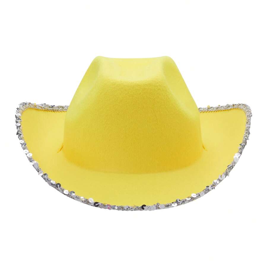 Pink Felt Cowboy Hat With Rhinestone Trim For Women Summer Wide Brim Western Fedora