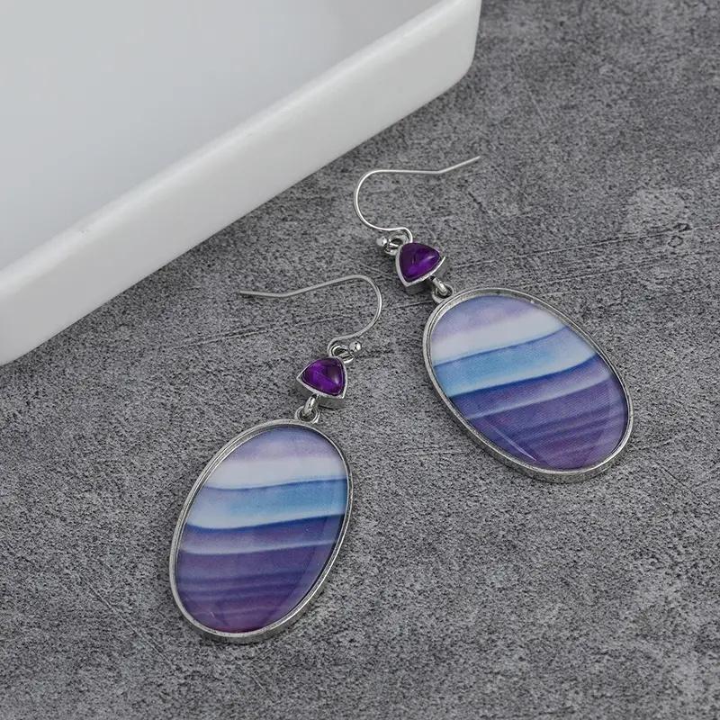 Boho Ethnic Style Oval Purple Synthetic Gem Dangle EarringsTrendy Jewelry For Women Perfect Gift Idea