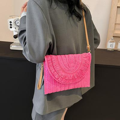 Stroh Handgeflochtene Clutch Tasche Einfarbige Beutel Geldbörse Damen Sommer Klappe Strand Geldbörsen Umhängetasche