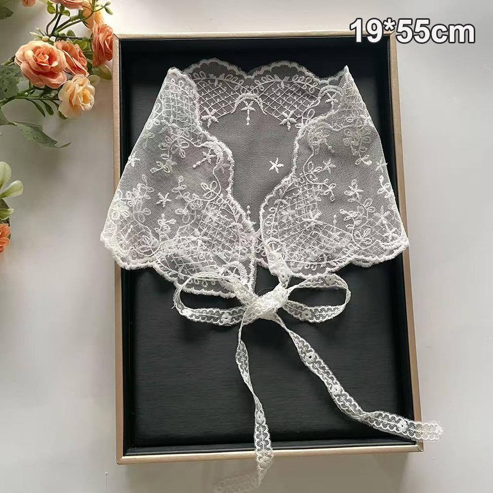 Fashion White Woven Floral Lace Hair Scarf Wraps Breathable Retro Triangle Headscarf Sweet Hair Band Photo