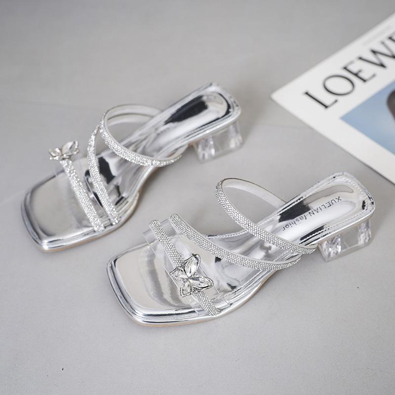 

Evening wind fashion trend with skirt transparent sandals women s 2025 new heightening sandals square head slippers 40