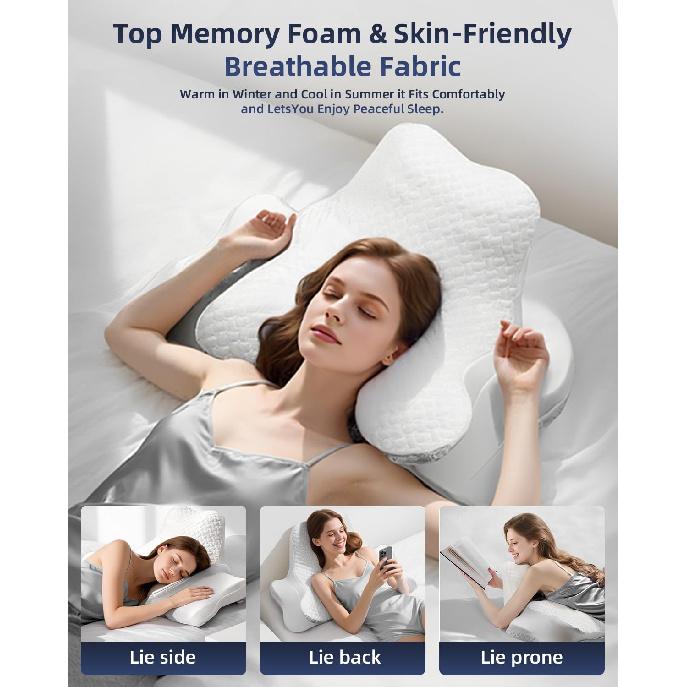 Cervical Neck Pillow for Neck Pain Relief,Ergonomic Memory Foam Pillows for Neck Support,Side Sleeper Pillows for Adults,Contour Orthopedic Bed