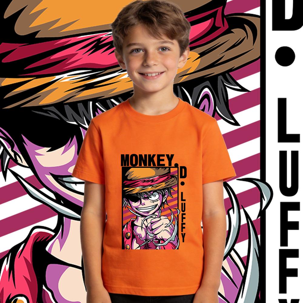 One Piece Luffy Anime Print Cotton T Shirt for Boys Girls Casual Summer Short Sleeve Kids Tee