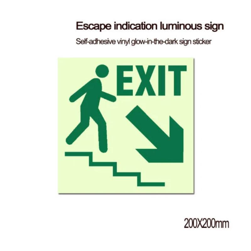 1 Sheet Glow-In-The-Dark Safety Exit Emergency Passage Sign Label Sticker Luminous Escape Direction Guide Sign Stickers