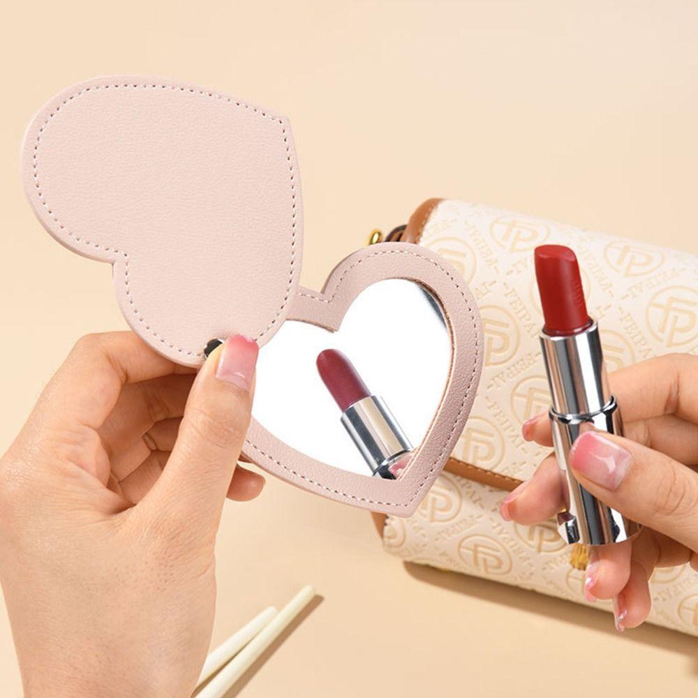 Solid Color Heart Compact Mirror Portable Makeup Tool Mini Makeup Mirror  Women