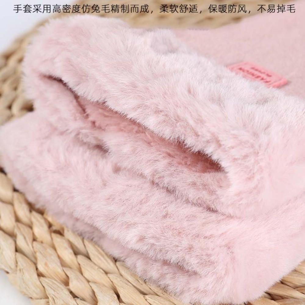 Faux Rabbit Fur Women Anti-cold Mittens Soft Plush Thickened Gloves 2 Finger Flip Gloves Skiing