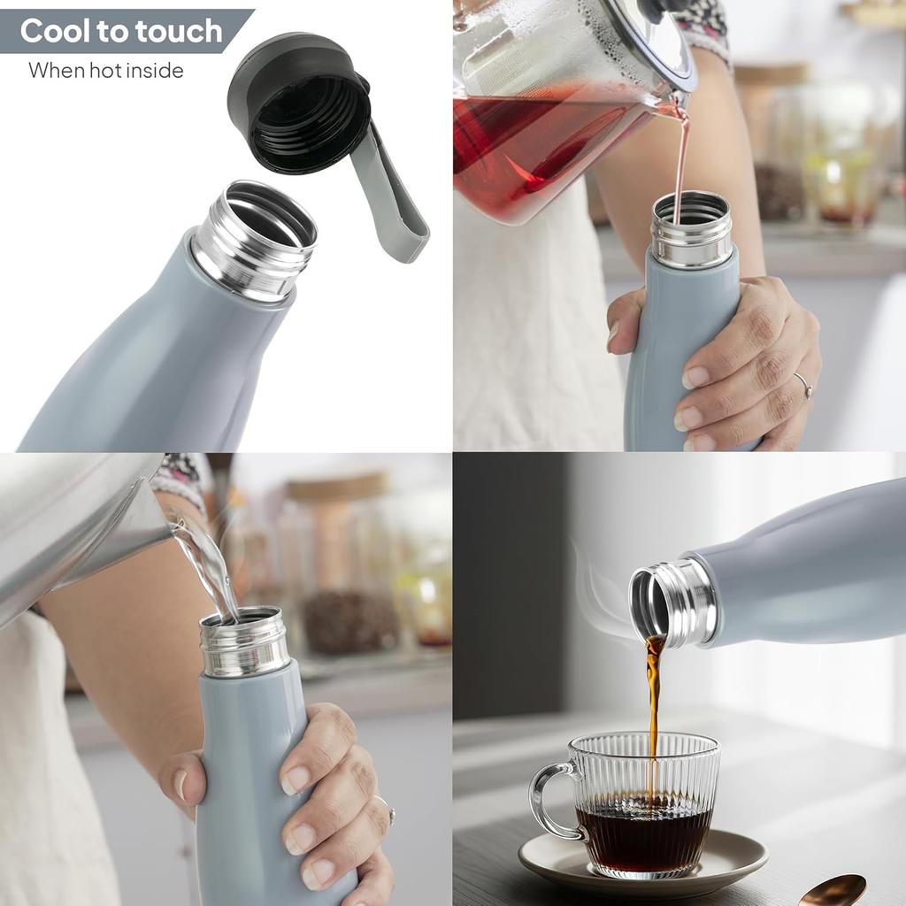 Insulated Steel Water Bottle For Travel Gym Office Use | Leakproof Cold Drink Flask With BPA-Free Safe Lid | Sleek Grey Design With 720ml Capacity