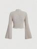 Long Sleeve Crop Top Phumee Mock Neck Flared Sleeves  Rib-knit  A1814
