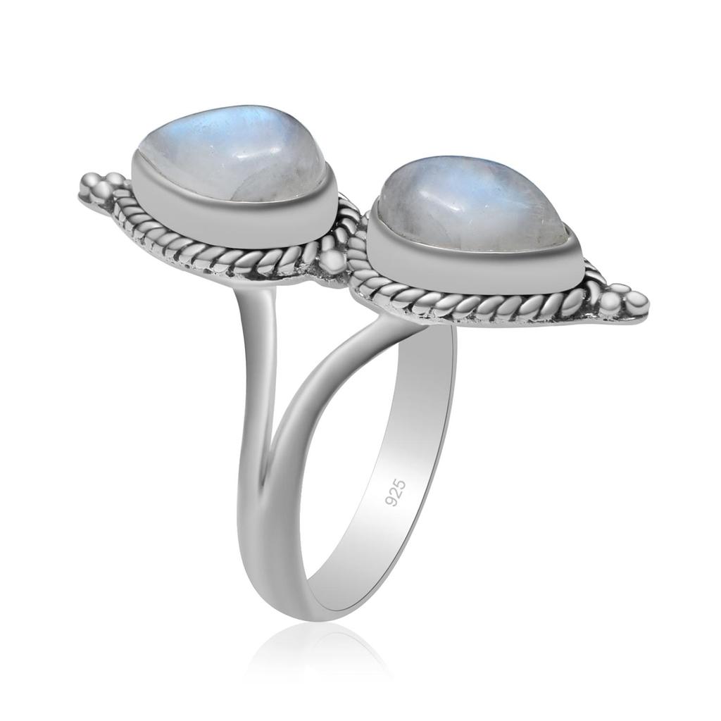 8x10 Mm Natural Rainbow Moonstone Ring 925 Sterling Silver Teardrop Shape Gemstone Handmade Spilt Shank Wedding Ring For Women & Girls