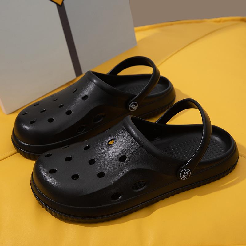 

Мужские дырчатые туфли носят новые нескользящие толстоподошвенные бесшумные крутые тапочки студенческая обувь общежитие женские пляжные тапочки 45 чёрный