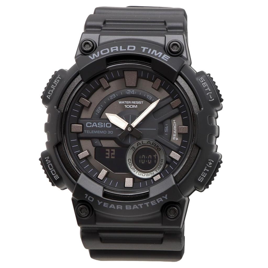 Casio AEQ-110W-1BV Men's World Time Analog-Digi Quartz Watch with Black Inverted LCD, Black, Overseas Model [Parallel Import]