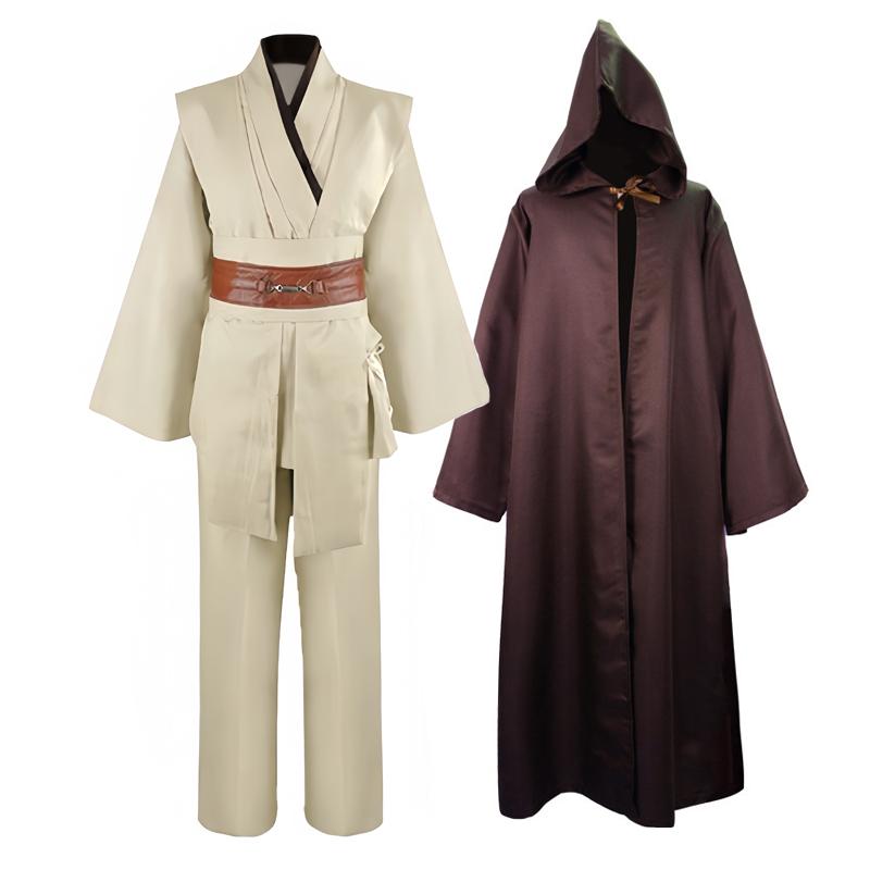 Obi Wan Kenobi Herrenkostüm Robe Erwachsener Männlich Jedi Ritter Tunika Kostüm Kapuzenuniform Komplettset Halloween Cosplay Umhang