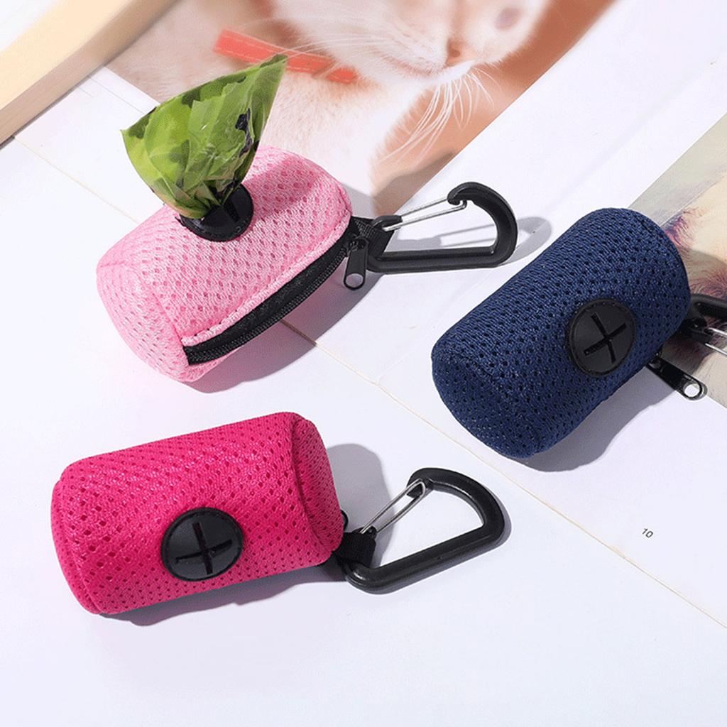 Pet Trash Bag Holder Dogs Poop Bag Dispenser Mesh Fabric Dog Pooper Bag Dispenser with Leash Hook for Outdoor Activity