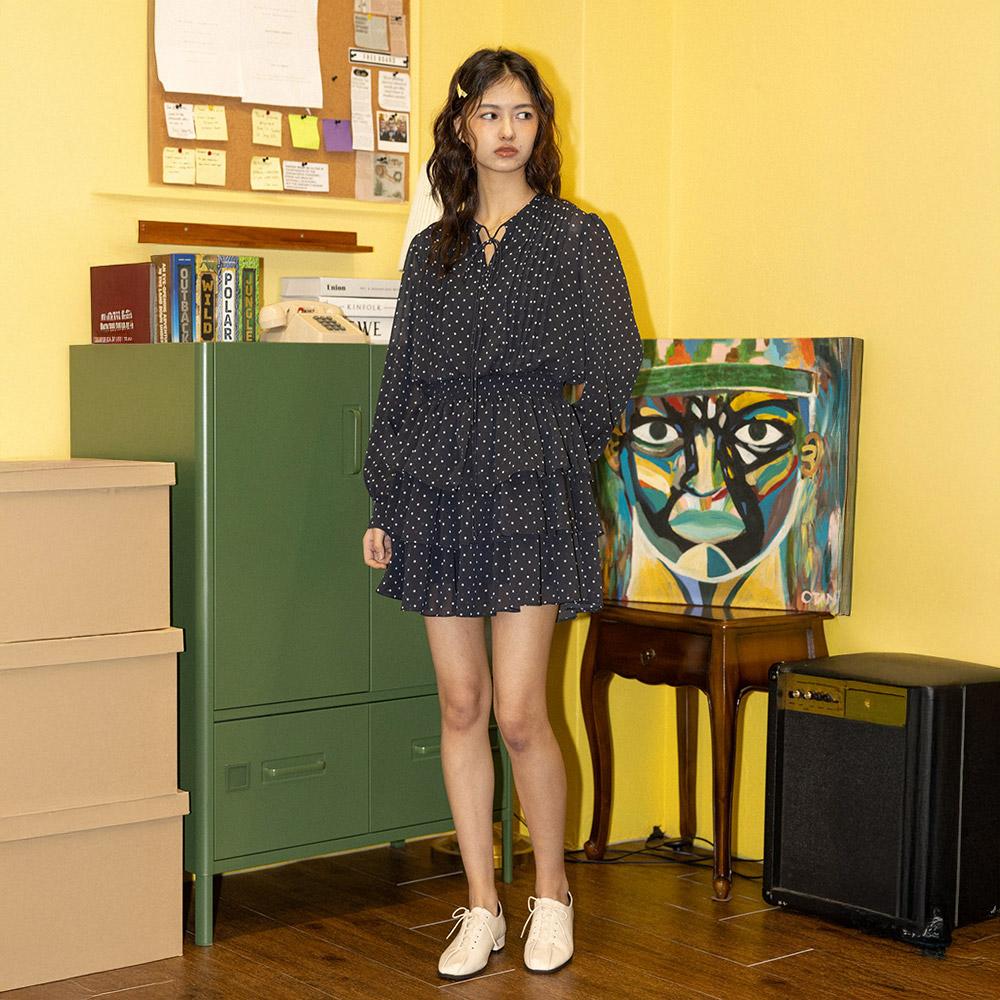 Deondeulob Dd_Polka Dot Ruffle Mini Dress_Navy