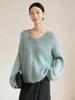 Retro V-Neck Lambswool Cashmere Bouclé Sweater