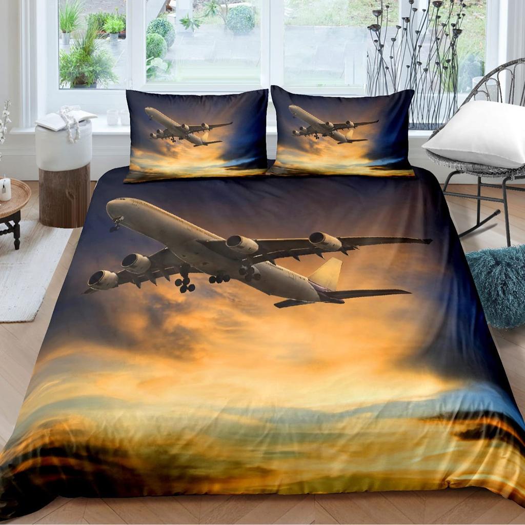Aircraft Three-Piece Quilt Cover 3D Digital Printing Bedding Set Four Seasons Bed Cover