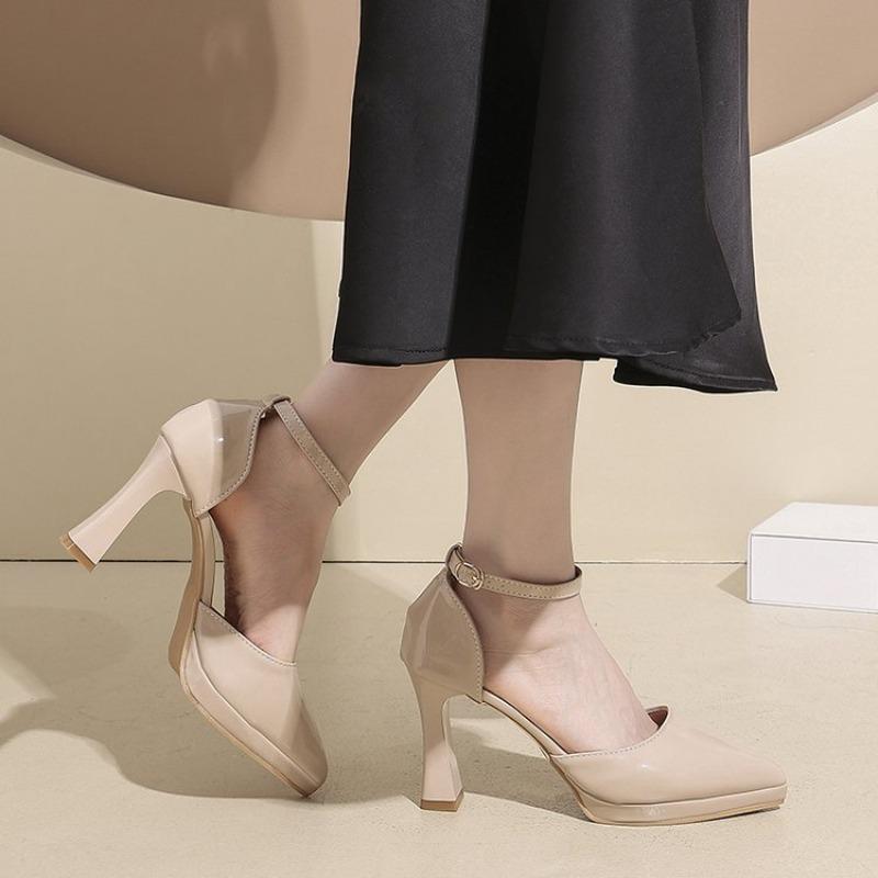 Closed Pointed top Women Elegant Party Sandals 8CM 11CM Fashion Ankle Strap Hollow Model Catwalk Show Shoes Summer High Heels