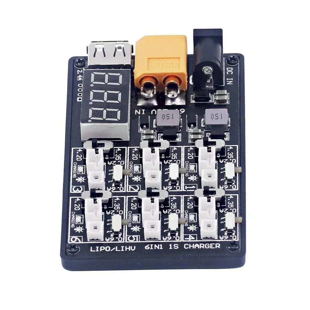 1PC Charger Board For Up To Six 1S LiPo/LiHV Batteries With Individual Monitoring 12A3V Adapter FOR XT60 For RC Aircraft Battery