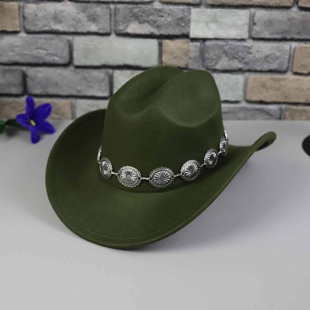 Hochwertiger Retro-Cowboyhut mit Metallkette und großem Schirm