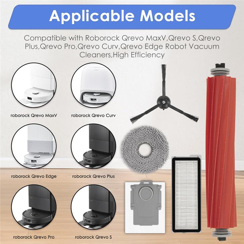 A65T-Replacement Parts For Roborock Qrevo S,Qrevo Pro,Qrevo Maxv,Qrevo Plus Robot Vacuum,Roller Brush,Dust Bags,Filters,Mop