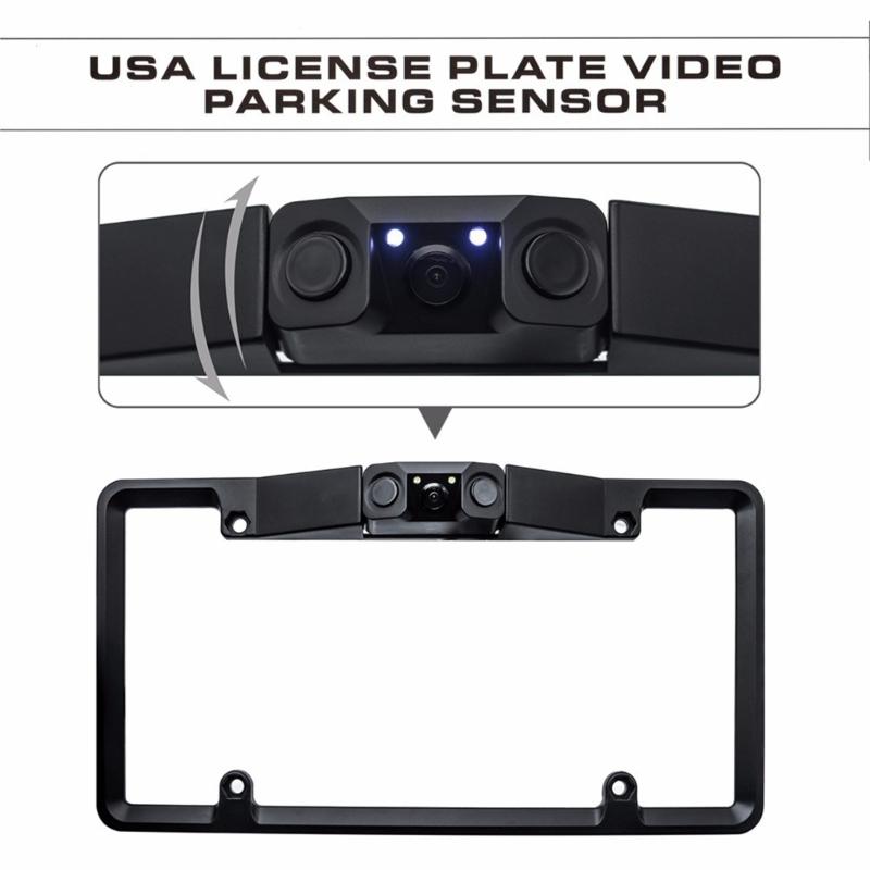 License Plate Frame Monitor Parking Sensor Radars Rearview Backup Camera 3 in 1