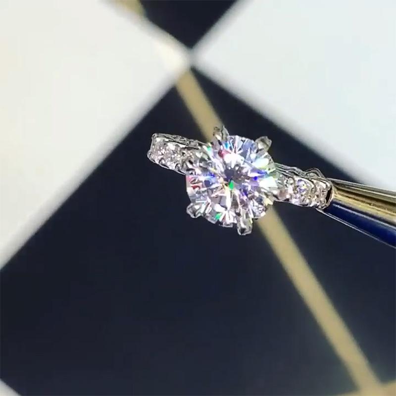 Luksusowy Pierścionek Damski z Inkrustowaną Okrągłą Cyrkonią Sześcienną Wysokiej Jakości Szlachetne Obrączki Ślubne Kobieta Delikatny Design Klasyczna Biżuteria