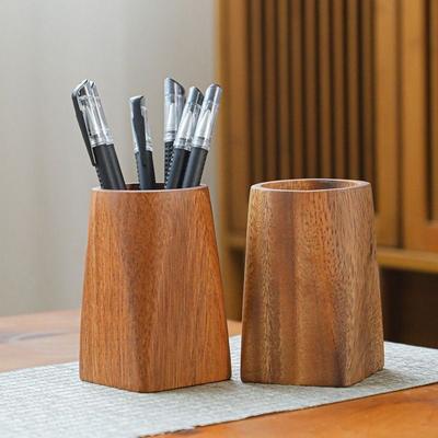 New Wood Pen Holder Large-capacity Portable Pen Container Stationery Storage Holder Back To School