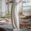 Johnature Women Vintage Harem Pants Summer Chinese Style Solid Color Trousers Elastic Waist Long Pants