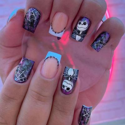 European And American Funny Halloween Smudging Nail Art Spider Web Ghosts Mysterious Festival Atmosphere Wearing Nail Products Mixed Batch