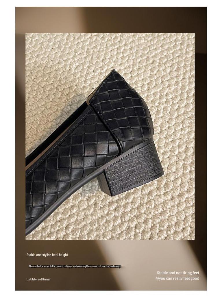 Women's Woven Bowknot Low Heels - Comfortable Square Toe Flats for Spring/Autumn