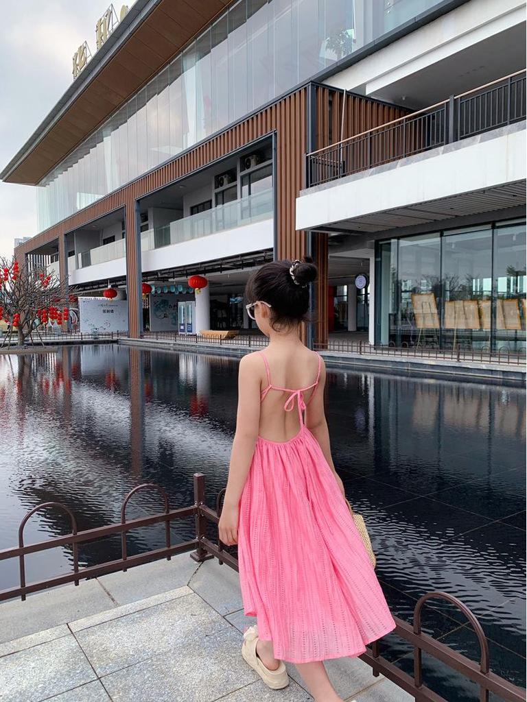 2024 Summer Mother-Daughter Backless Tie-Up Fairy Skirt Beach Dress