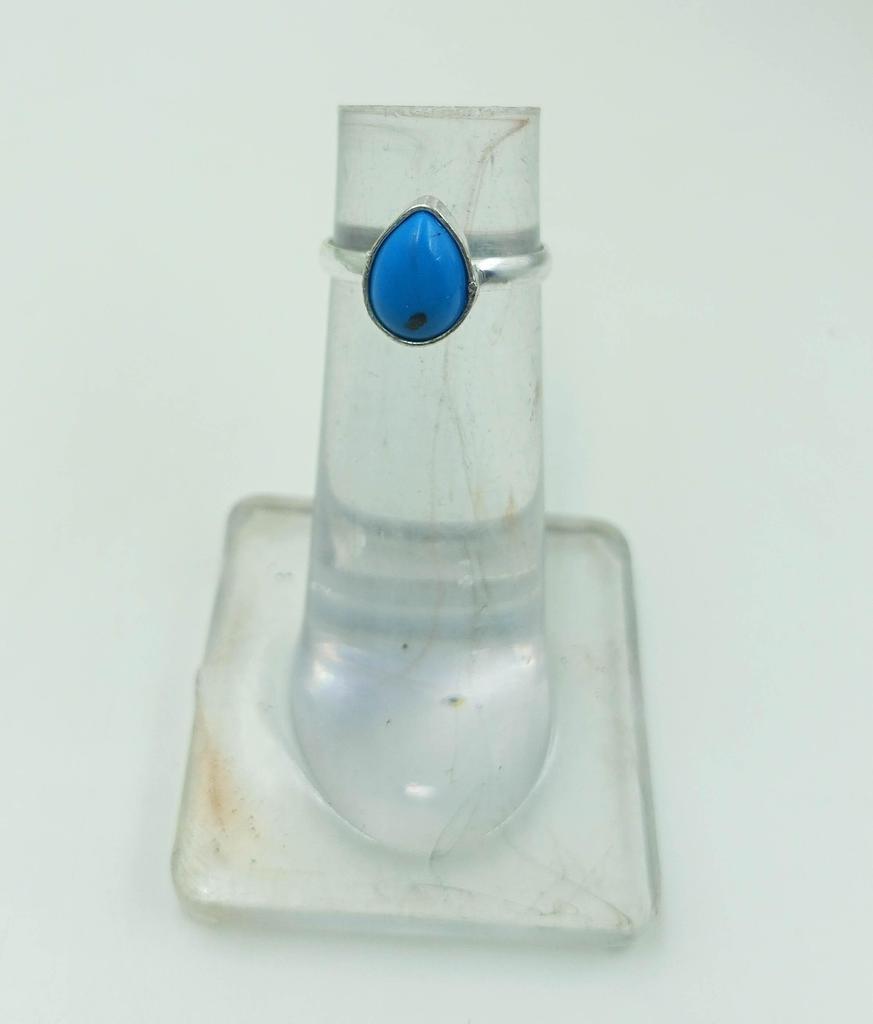 1 PC Blue Chalcedoly Gemstone 925 Sterling Silver Plated Pear Shape Tiny Ring