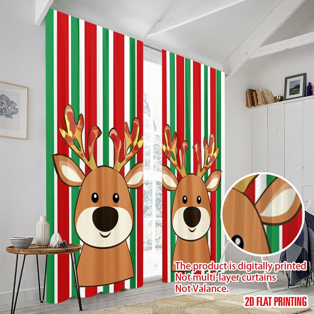 2 Stück, 2D-Flachdruck Vorhänge Niedliches Rentier Weihnachten Festlich (2) Vielseitiger Stoff (ohne Stange) Art Deco Festlich Perfekt für