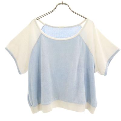 80s Short Sleeve Pile Ground Cut Light Blue Women Used