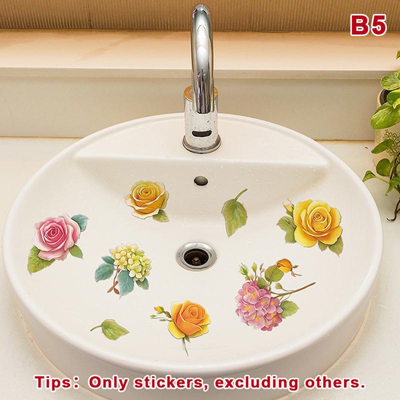 Lucky Koi And Floral Washbasin Sticker Self-Adhesive Waterproof Removable Bathroom Sticker, Wall Bathroom Sink Decal Home Decor