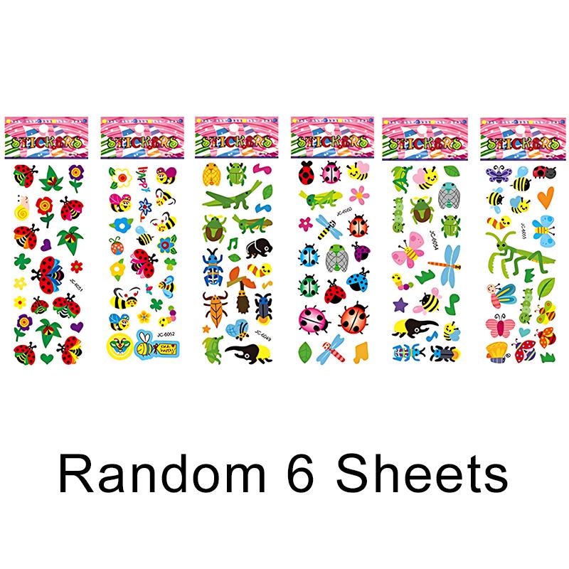 6 Sheets Puffy Stickers Cartoon 3D Bubble PVC Sticker Cartoon Animal  Insect Dinosaur Butterfly Flower Scrapbook Decorations ZYF