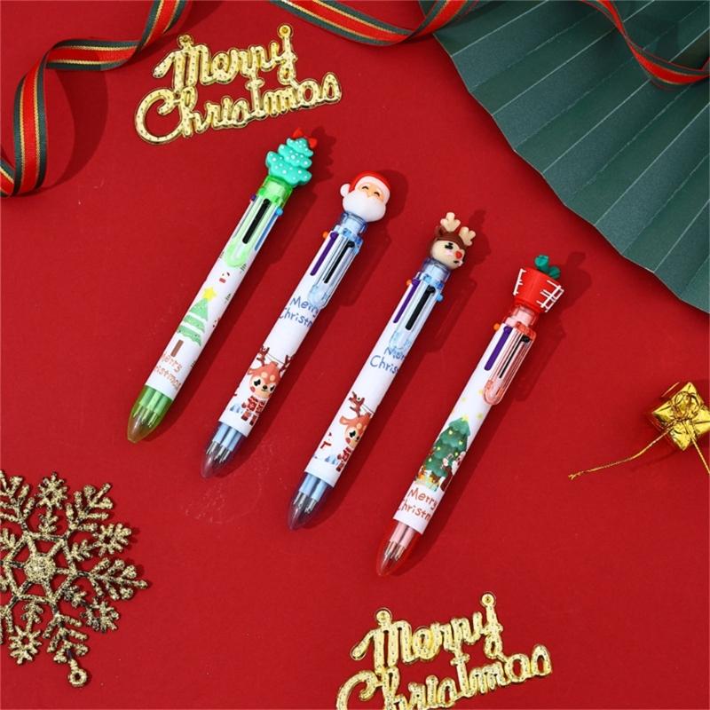 10Pcs Christmas Multicolored Pen 6 Color-in-1 Writing Pens Retractable Colored Ballpoint Pen for Color Coding Journaling