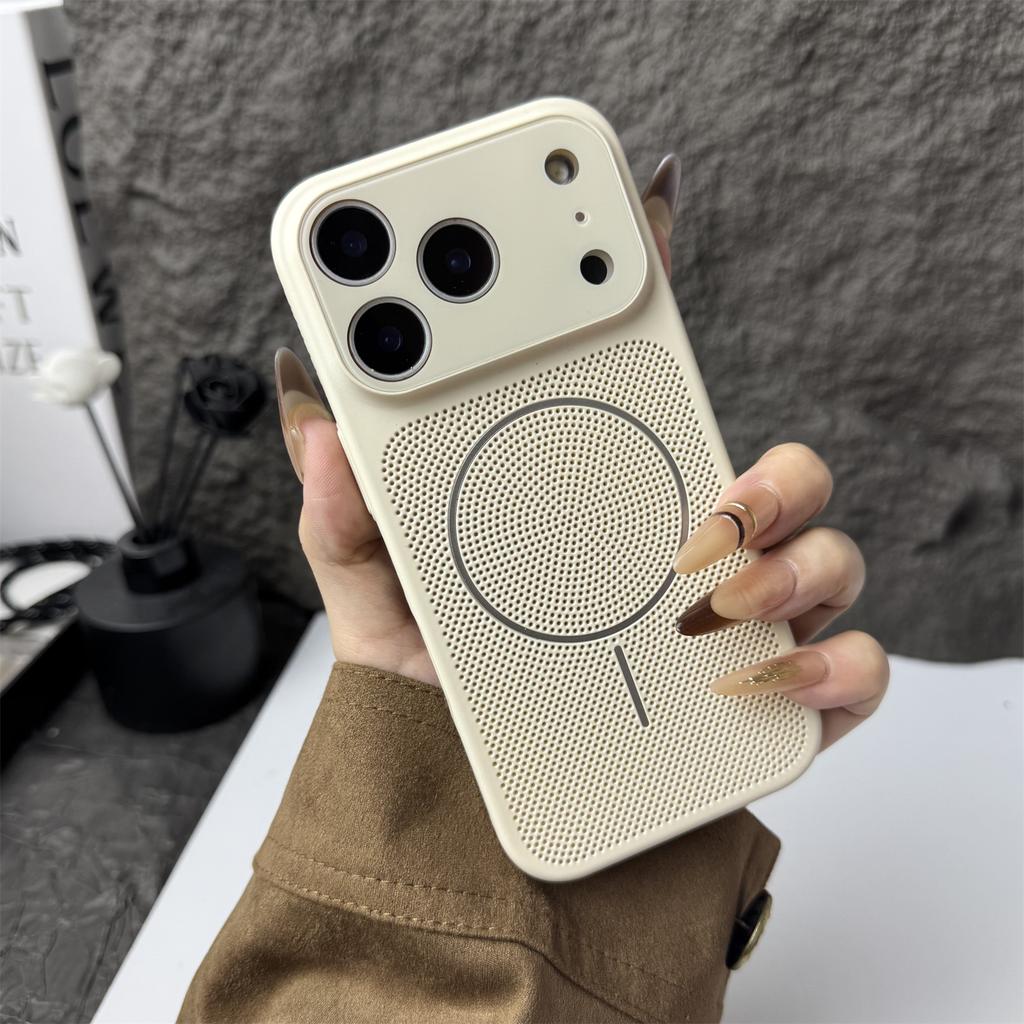 Breathable Heat Dissipation Mesh Case for iPhone 17 Air 16 15 14 13 12 Pro Max For Magsafe Glass Lens Protection Hard PC Cover