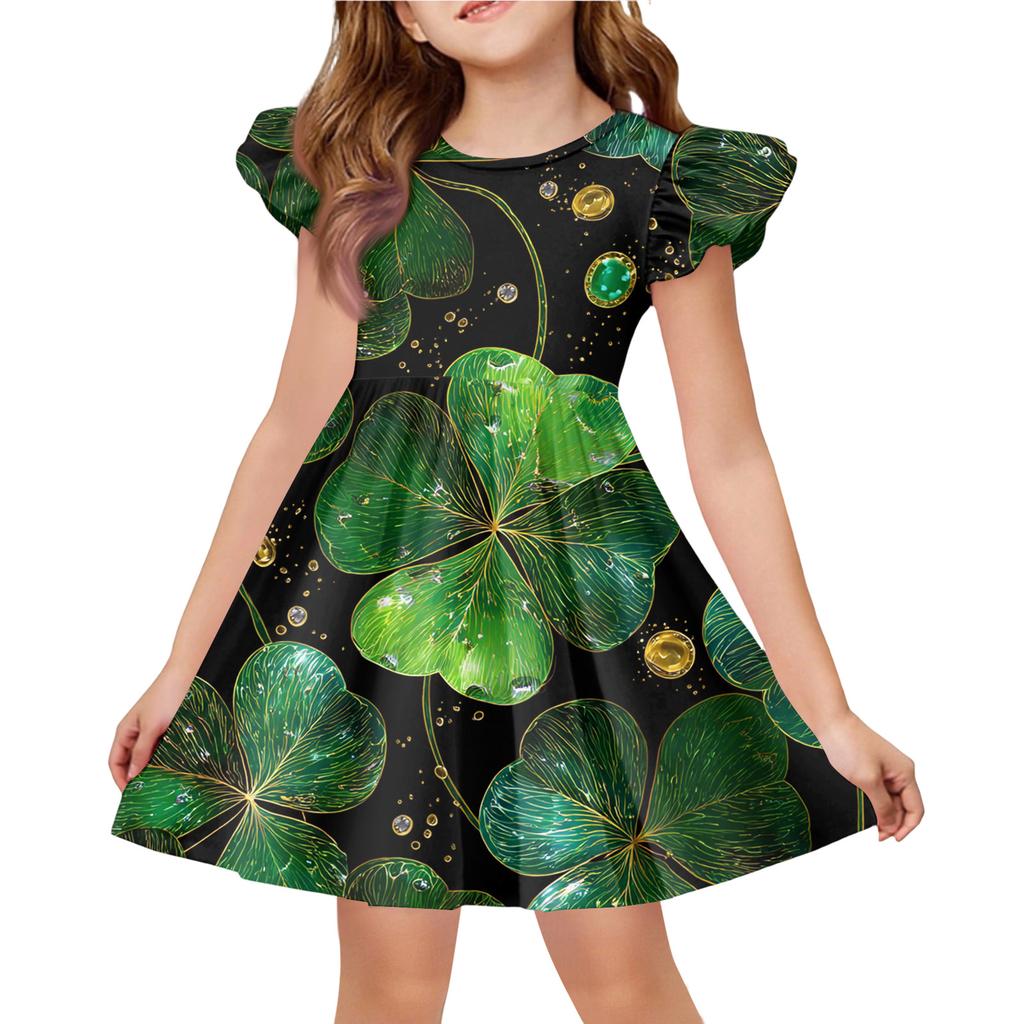 Girls' Summer Princess Dress - A-Line T-Shirt Dress St. Patrick's Day