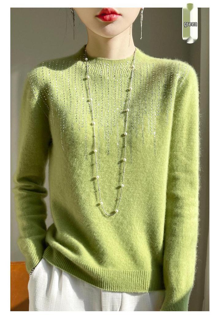 2024 New Style Rhinestone Fringe Knit Sweater: Soft Wool Base, Perfect for Autumn/Winter
