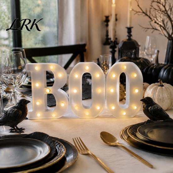 Light Up Letters 3 Pcs Halloween Boo with LED Light, Indoor Marquee Durable Plastic Letter Lights BOO Sign for Home Kitchen Fireplace Party