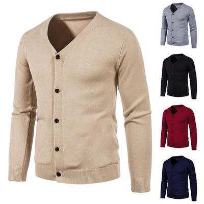 Neue Herren-Strickjacke mit langen Ärmeln und Knöpfen, warmer Pullover mit Taschen oben